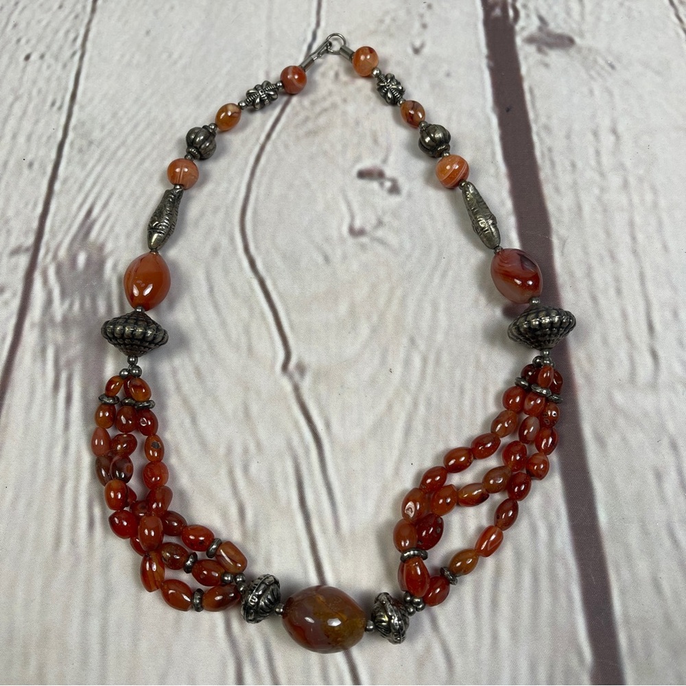 Elegant Boho Red Beaded Natural Gemstone Necklace